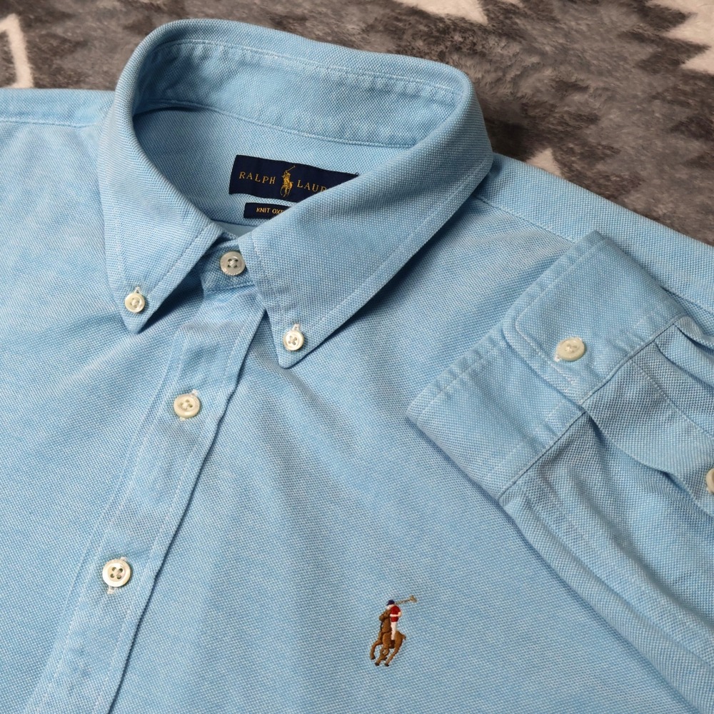 Ralph Lauren Knit Oxford Light Blue XXL Button Shirt Long Slv Flesh Pony Logo